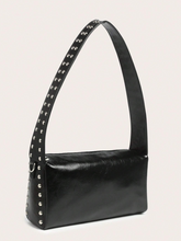 Riveted decoration wide strap shoulder bag